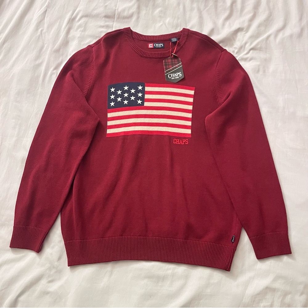 Chaps by Ralph Lauren Men’s American Flag Knit Sweater Size Large NWT